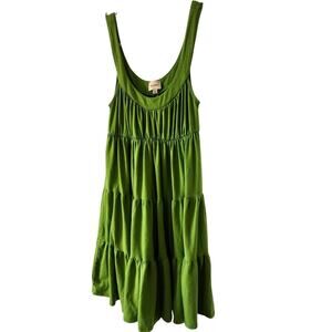 Anthropologie Ella Moss Ruffle Green Dress XS Tank Fit Flare Spring